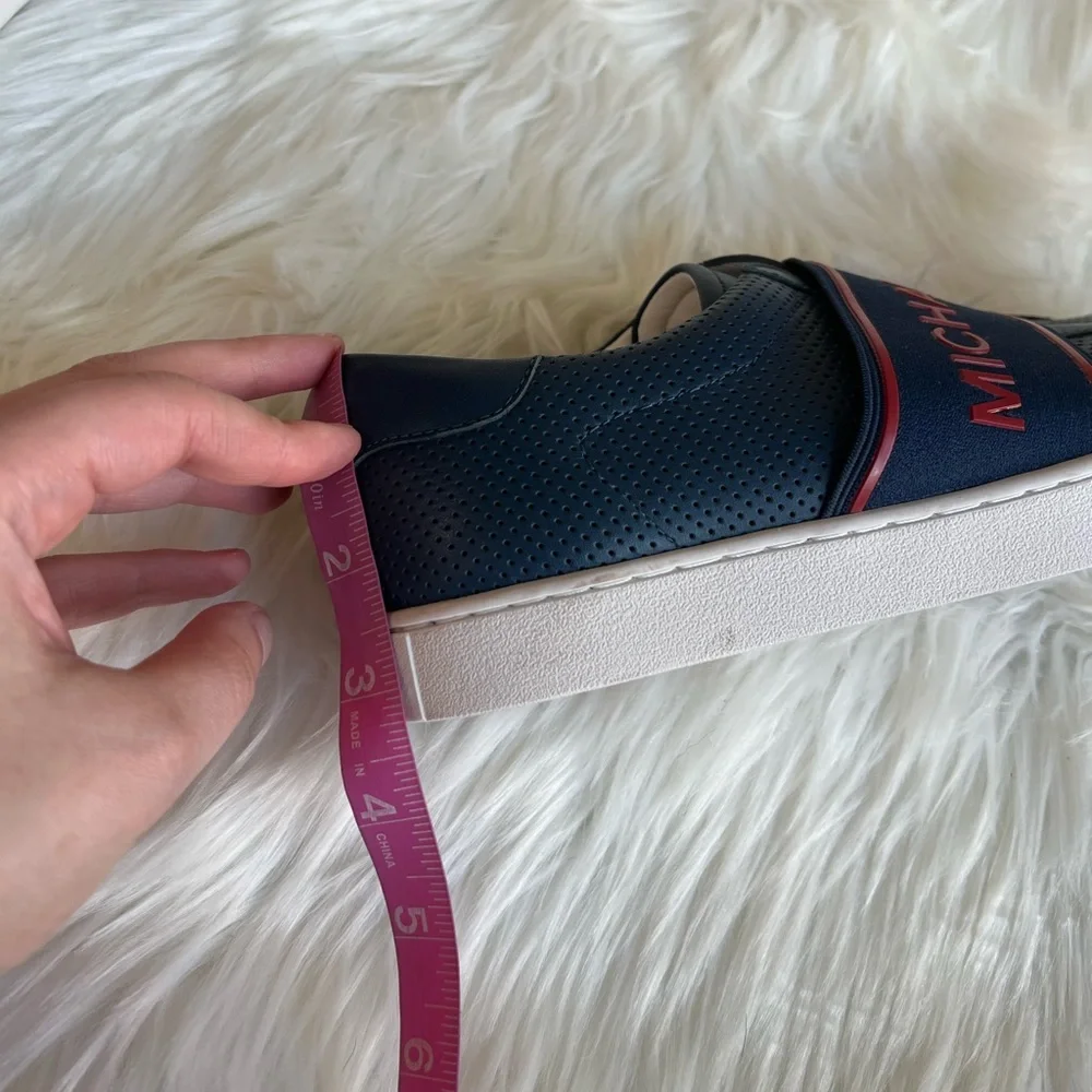 Michael Kors men’s size 7.5 navy dark blue and red leather slip on loafers